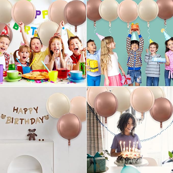 9 Pcs 22 inch 4D Cream Caramel Brown Round Balloons Mylar Foil Balloons Sphere Foil Balloon Party Decorations 4D Gradient, Great for Valentines Day Birthday Wedding Parties Balloon Garland Decoration