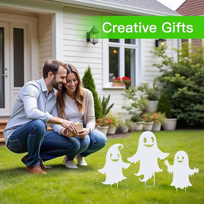 Halloween Decorations Ghost Metal Garden Stakes Decor for Outside Gifts for Women/Men,White Silhouette Statues Outdoor for Yard Art, Lawn, Backyard, Pathway, Patio Decorative Easter