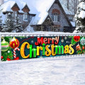 Merry Christmas Fence Banner with Ornaments and Candy Cane Decor 78 x 17 Inch Outdoor Holiday Yard Lawn Decoration Home Front Door Christmas Decoration