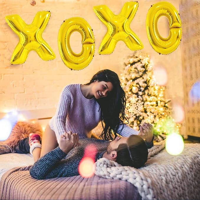 Soochat XOXO Balloons Valentine Letters Mylar Foil Balloons Engagement Valentines Day Wedding Marriage Bridal Shower Birthday Party Decor Photo Props Decorations (Gold)