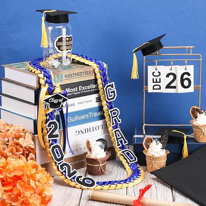 Hotop 2026 Graduation Leis Class of 2026 Grad Ribbon Money Lei Handmade Double Braided Necklace for Graduation Gifts Supplies