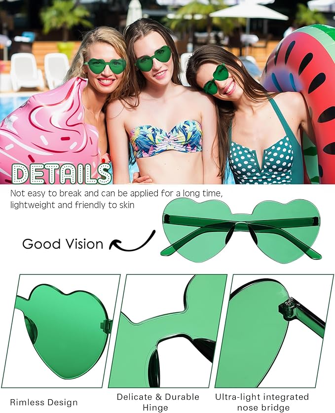 Frienda 8 Pairs Heart Shaped Sunglasses for Women Rimless Heart Glasses Candy Color Sunglasses for Party Favor