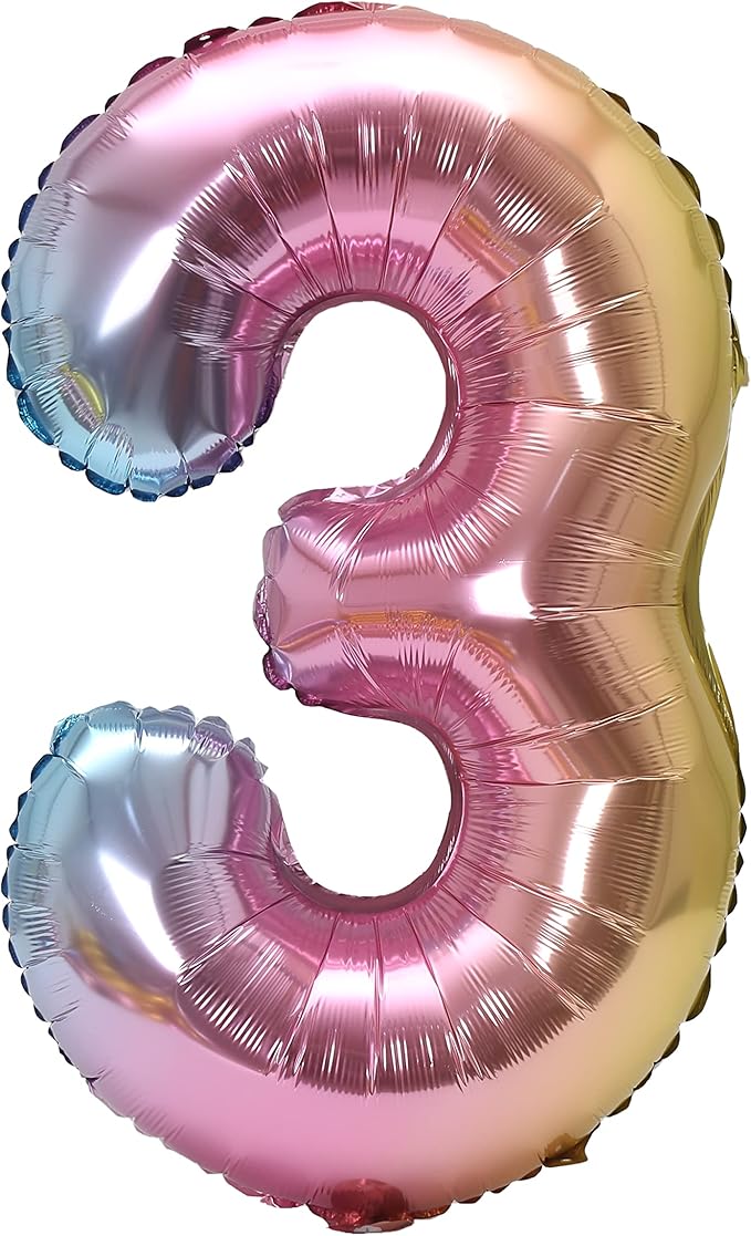 YPSelected 32 Inch Large Foil Helium Number Balloon Birthday Wedding Party 0-9 (Rainbow, 3)