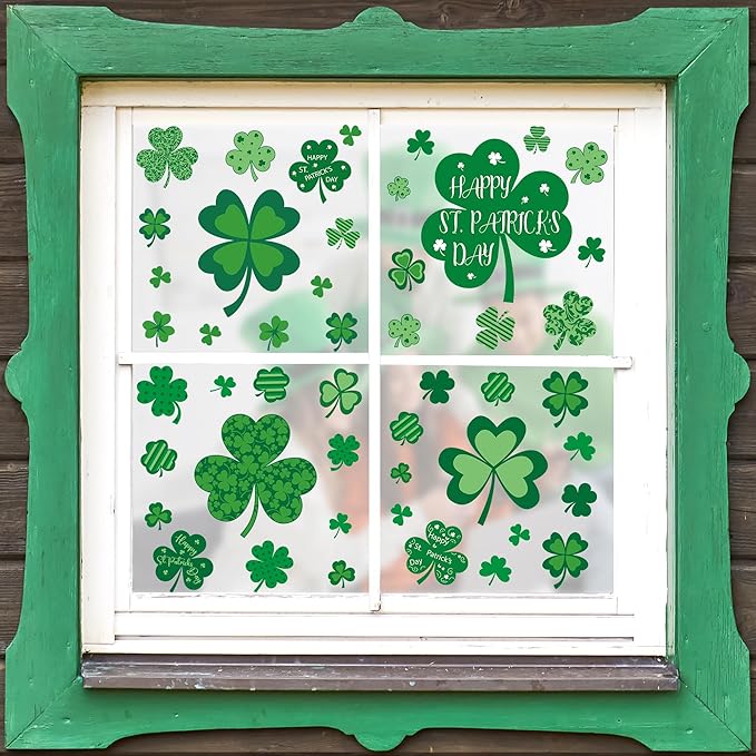 9 Sheets St Patricks Day Window Clings, 116 PCS St Patrick's Day Shamrock Window Stickers for St Patricks Day Decorations, Green Static Spring Window Clings for Glass Windows Decor