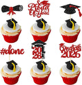 Gyufise 24Pcs 2026 Graduation Cupcake Toppers Glitter Congrats Class of 2026 Diploma Done Grad Cap So Proud of You Cupcake Picks So Proud of you Cake Decoratiosn Red