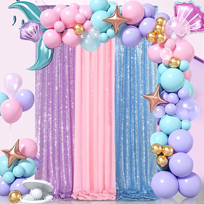 12ftx8ft Lavender Backdrop Curtains for Parties - Light Purple Sequin Photo Background Drapes for Baby Shower Wedding Birthday Glitter Fabric Decor 6 Panels 2ftx8ft