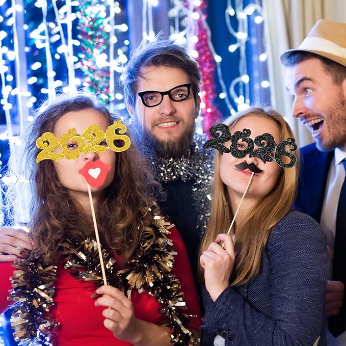 Kanayu 3 Pcs 2026 New Years Party Supplies Glasses New Years Eve Glasses Props for Women Men, Gold, Silver, Black(Cloud Style)