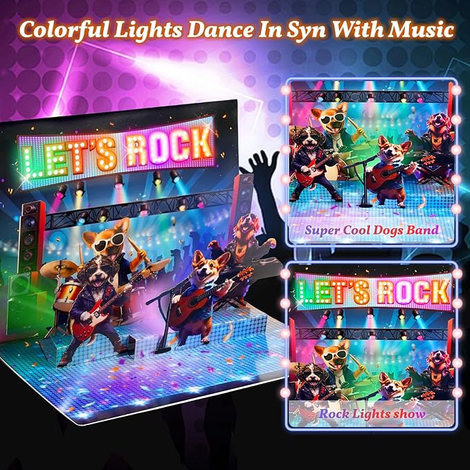 3D Pop Up Birthday Cards, Musical Rock Dog Band Birthday Cards, Happy Birthday Gifts for Mom Women Men Kids Child Dad Father Wife (Black)