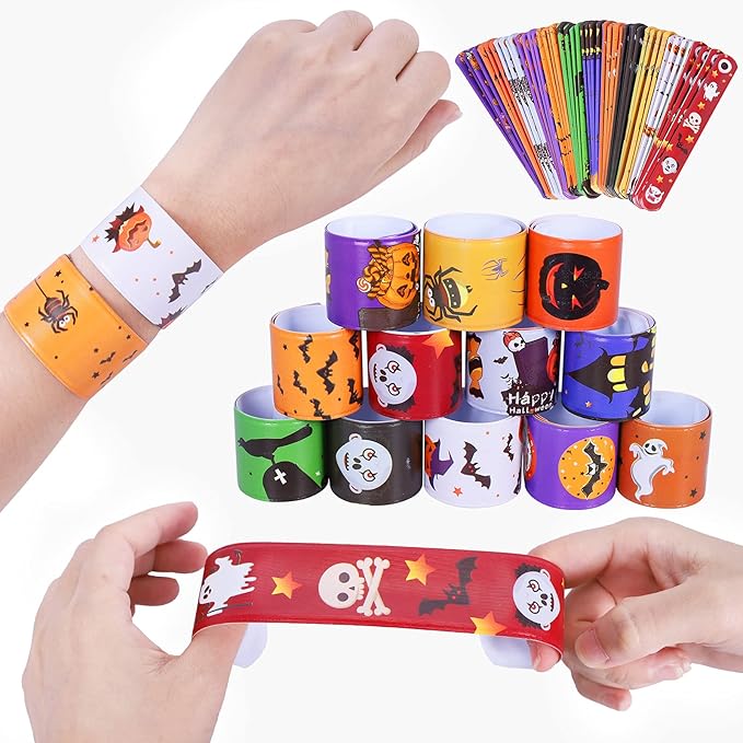 Max Fun 48pcs Halloween Slap Bracelets Party Favors Toys for Kids Party Favor Treat Bags Gifts Birthday Party (Halloween)
