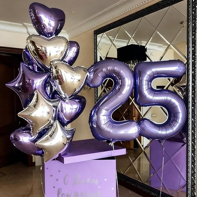 40 Inch Number Balloons, Purple Balloons 15th Birthday Decoration For Woman Man, Foil Number 15 Ballon for 15, 51 Anniversary, Bridal Shower, Graduation, Wedding, New Year, Valentine's Day