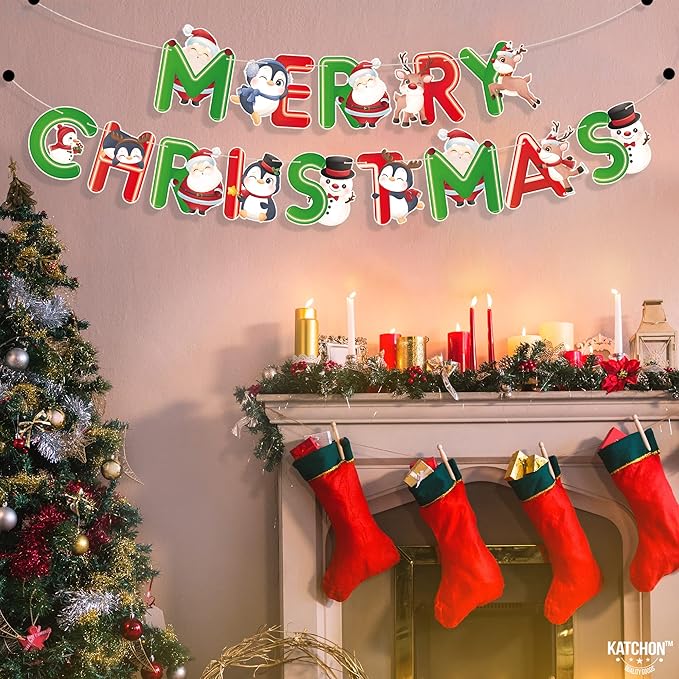 KatchOn, Red and Green Merry Christmas Banner - 10 Feet, No DIY | Merry Christmas Garland for Christmas Decorations | Christmas Garland for Christmas Party Decorations | Merry christmas banner garland