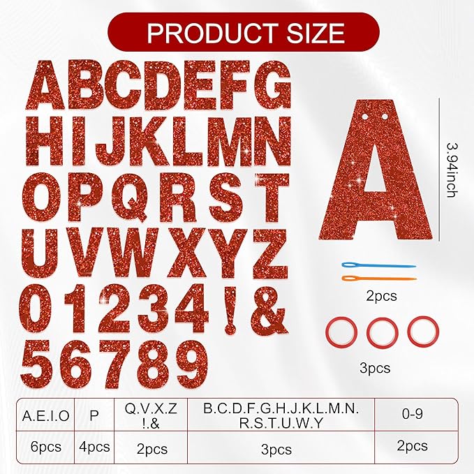 BEISHIDA 116 PCS A-Z DIY Letter Banner Kit Make Your Own Banner Glitter Red Including 111 Letters and Numbers 3 Rope and 2 Threading Device,Customized for Birthday Graduation Anniversary Party Decor