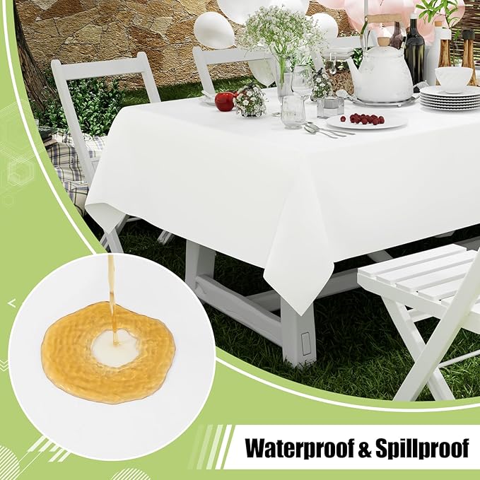 Smiry Disposable Table Cloth - 6 Pack, 54 x 72 Inch Waterproof Rectangle Tablecloths for Parties, Decorative Plastic Table Cover, Leakproof & Sturdy, White
