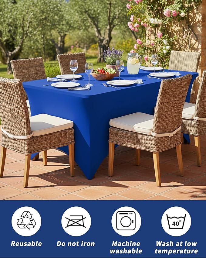 Fixwal 3 Pack Royal Blue Table Cloths Rectangle 8FT, Tablecloths Rectangular Stretch Spandex Fitted Table Covers 8ft for Parties, Trade Shows, Banquet, Weddings, Buffet, Graduation
