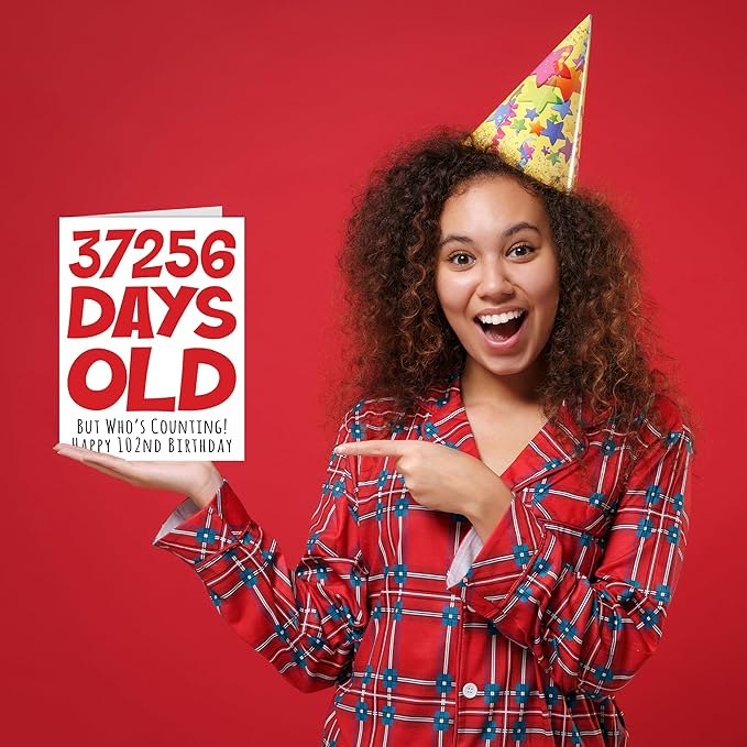 Stuff4 102nd Birthday Card for Men Women Him Her - 37256 Days Old - Funny One-Hundred Second Happy Birthday Card for Grandma Grandpa Gran Mom Dad, A5 Humor Joke Greeting Cards