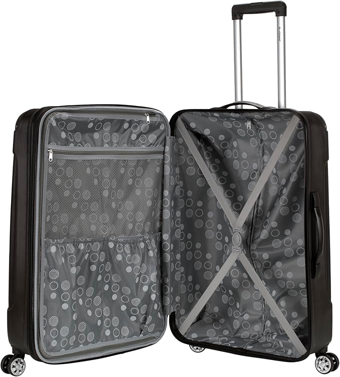 Rockland London Hardside Expandable Spinner Wheel Luggage, Checked Large 28", Black