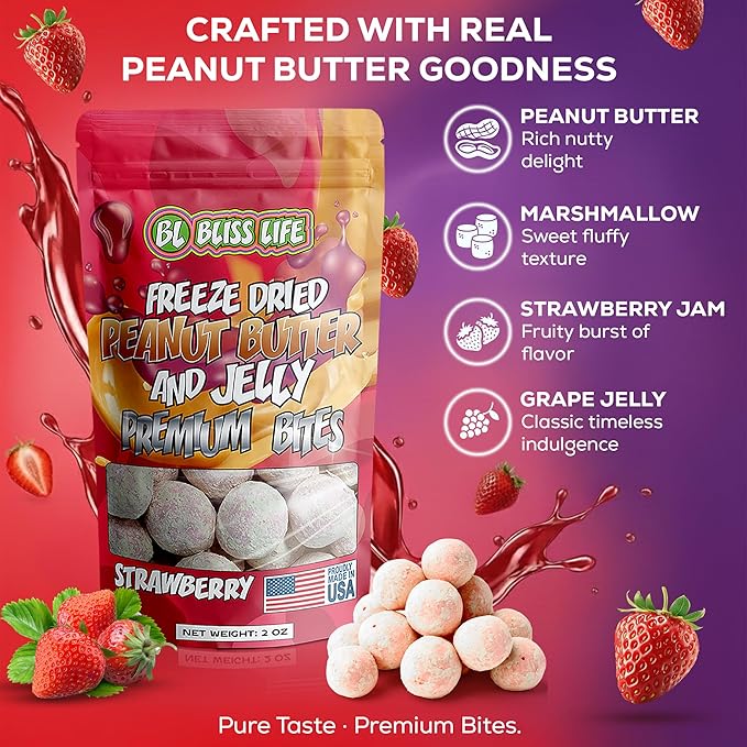 Freeze Dried PB&J Marshmallow Candy Exotic new TikTok Trend Unique Novelty Snack that Melts in your Mouth 2oz