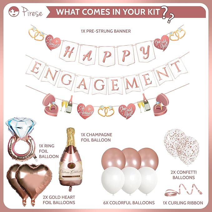 Pirese Rose Gold Happy Engagement Banner, Just Engaged Banner, Happy Engagement Party Decorations Sign | Just Engaged Decorations | Almost Married Decorations | Congratulations Wedding Decorations