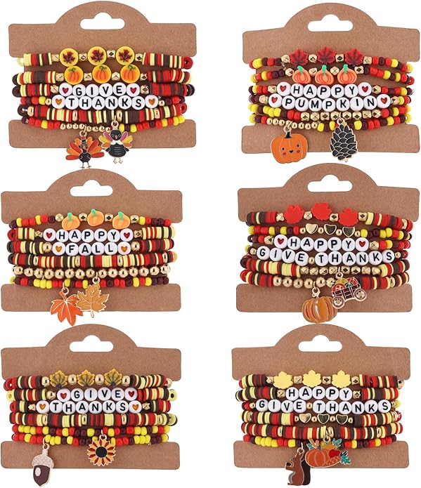Cooluckday 36 Pcs Holiday Heishi Surfer Bracelets for Women Bulk Easter Mother's Day Christmas St. Patrick's Day Mardi Gras Bracelet Stackable Stretch Friendship Bracelets Set