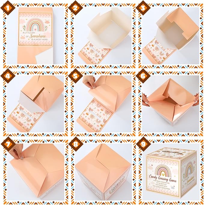 Glenmal 52 Pcs Baby Shower Games Gift Sets Large Baby Bottle for Shower Game Guess How Many Candies Decorations for Gender Reveal(Boho)