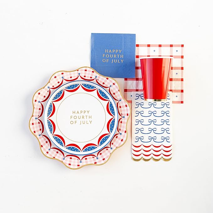 Bonjour Fête 4th of July Bow Flag Guest Towels | 3-Ply Fancy Large Napkins | Patriotic Parties & BBQs | Premium Party Table Decor | Party Supplies Decorations | Gold Foil | Pack of 20, 1/6 Folded