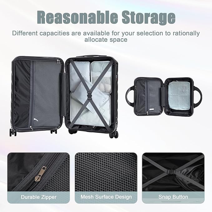 20+14 Inch Hardshell Luggages, Lightweight ABS Suitcase with Spinner Wheels