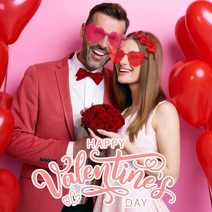 Flutesan 24 Pcs Valentines Day Heart Headbands and Sunglasses Set Red Love Photo Booth Props Women Valentine Party Decor