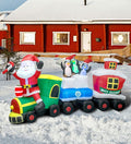 TRMESIA Christmas Inflatable Santa Train Decoration for Outdoor, 8ft Long Santa Claus Penguin Train Blow up Decoration with Flashing Lights Christmas Indoor Outdoor Yard Holiday Display Party Decor