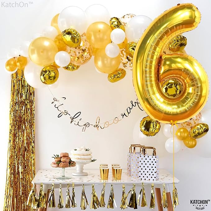 KatchOn, Giant Gold Number 6 Balloon - 40 Inch | 6th Birthday Balloon for 6th Birthday Decorations | 6 Balloons for Birthday | 6 Year Old balloon for 6 Year Decorations