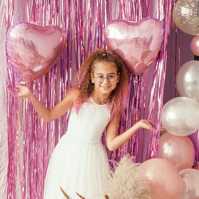 RUBFAC 2 Pack Pink Foil Fringe Curtains Party Decorations Tinsel Metallic Streamers Photo Booth Streamer for New Year Decorations Bachelorette Wedding Engagement Baby Shower Birthday Holiday