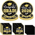 Black and Gold Graduation Decorations,200pcs Black and Gold Graduation Paper Plates and Napkins,Class of 2026 Plates for Grad Party Decorations,Serve 50