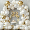 White and Gold Balloons Arch Kit - 129 pcs Double Stuffed Pearl White Sand Beige Ivory Chrome Gold Bobo Balloons for Wedding Birthday Party Decorations
