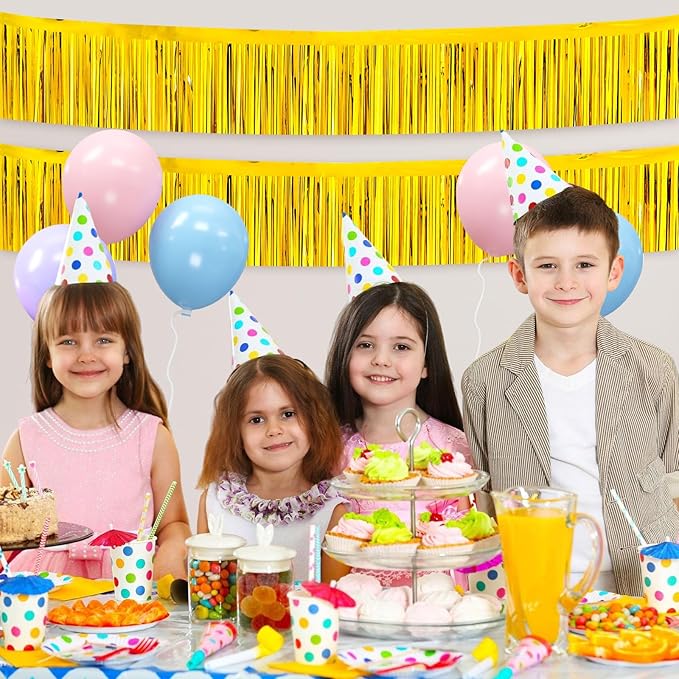 4 Packs Foil Fringe Garland Tinsel Streamers Shiny Wall Hanging Birthday Banner Backdrop for Graduation Wedding Anniversary Celebration Happy Birthday Party Decorations Gold
