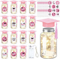 Boao 16 Sets Graduation Table Decoration Set with LED Light up Graduation Decorations for Class of 2026, Grad Jar, Felt Grad Hat and Stickers for High School College(Pink,Vivid)