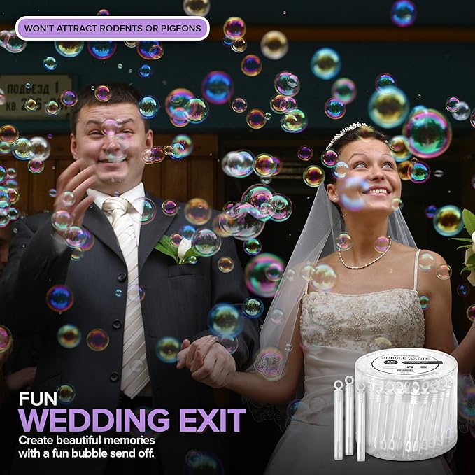 Wedding Bubbles Bulk - White Circle Top Wands (100 Count) Individual Mini Bubble Wand Favors for Weddings, Celebration Party Favor for Guests - Stock Your Home