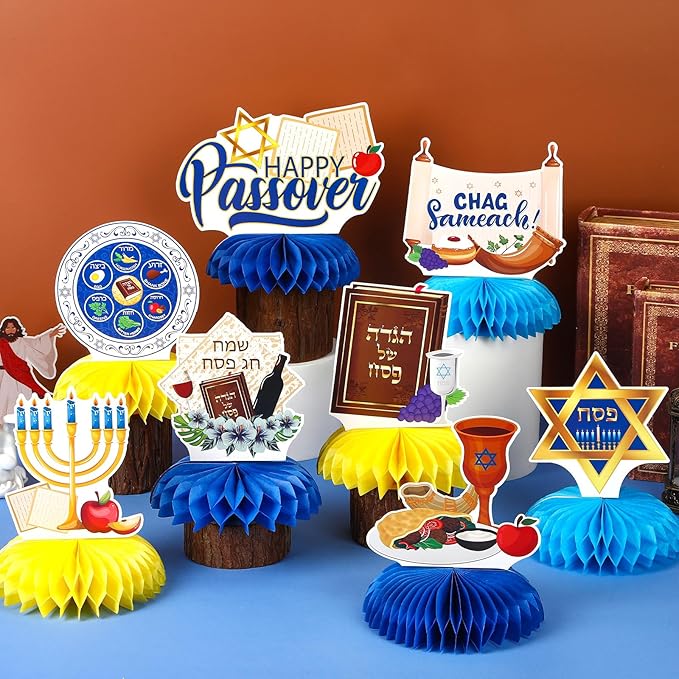JULMELON 8 Pcs Passover Table Decorations, 3D Double Sided Passover Honeycomb Centerpieces Jewish Festival Passover Decorations for Home Table Decor Supplies Holiday Party