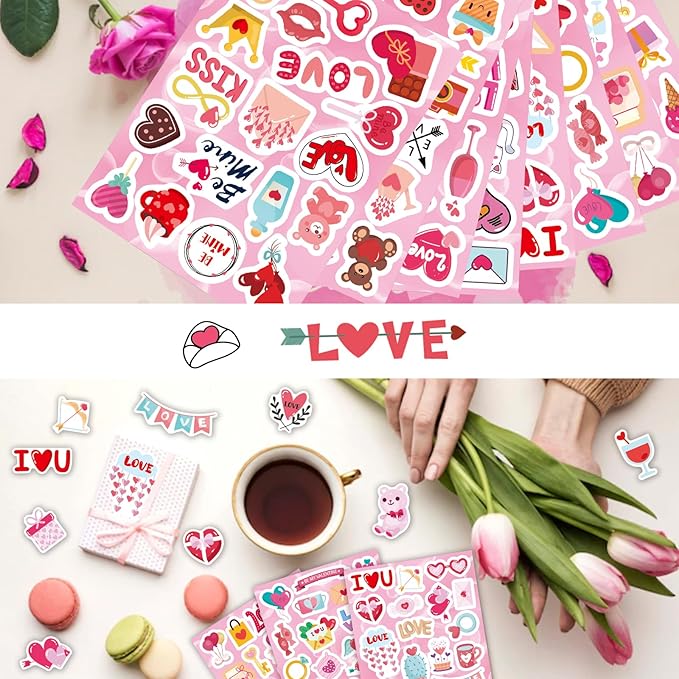 DUJAA 465PCS Valentine Stickers - Valentines Stickers for Kids Love Stickers Kawaii Heart Stickers Valentine's Day Theme Stickers Party Favors Gifts Decorations Supplies
