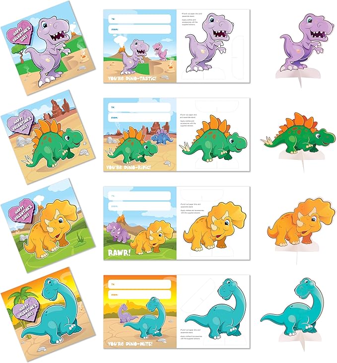 Kangaroo 28 Pack Dinosaur Valentines Day Cards with Envelopes & Stickers Bulk - Dino Pop Out Cards for Valentine - Valentines Day Cards for Kids School Classroom - Party Favors for Boys & Girls Class
