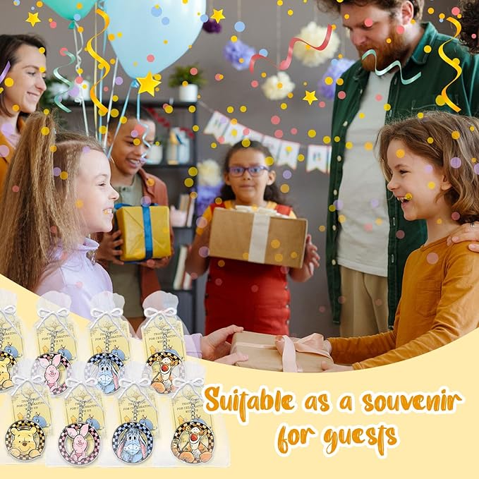 Winnie Baby Shower Favors Keychain,72pcs Winnie Baby Shower Birthday Party Supplies for Guest, 24 Acrylic Keychains, 24 Tags, 24 Gift Bags for Winnie Themed Party