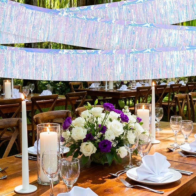 4 Packs Foil Fringe Garland Tinsel Streamers Shiny Wall Hanging Birthday Banner Backdrop for Graduation Wedding Anniversary Celebration Happy Birthday Party Decorations Iridescent