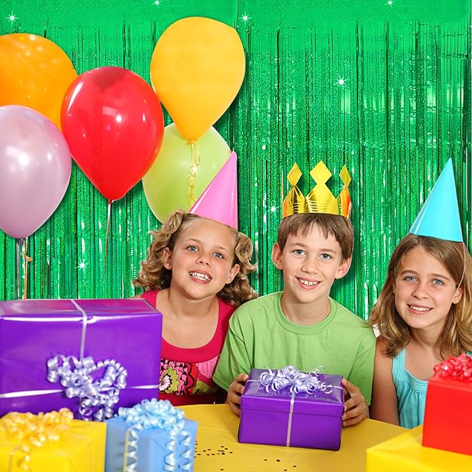 Tinsel Curtain Green Birthday Party Decorations - 10 Packs Glitter Foil Fringe Curtain Decor Streamers for Birthday, Christmas, Wedding, Halloween, Graduation