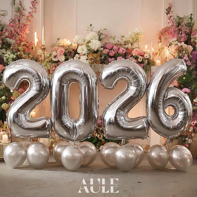 AULE 40 Inch Big Silver 0 Balloon Number Large Foil Helium Number Balloons 0-9 Jumbo Giant Happy 0th Birthday Party Decorations for Boy or Girl Huge Mylar Anniversary Party Supplies