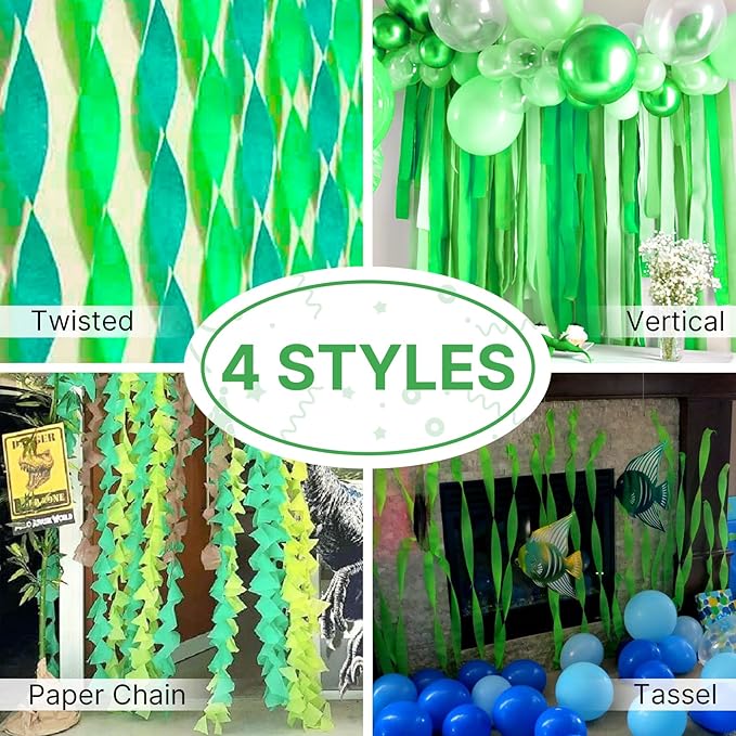 PartyWoo Crepe Paper Streamers 4 Rolls 328ft, Pack of Lime Green Crepe Paper for Party, Wedding, Birthday, Baby Shower Decorations (1.8 Inch x 82 Ft/Roll)