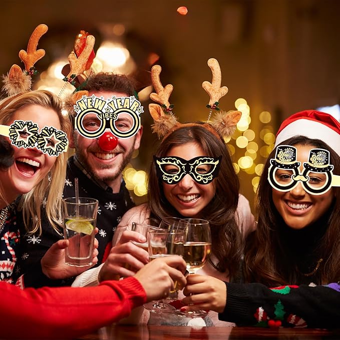 YQUQWN 12 PCS Happy New Year Glasses 2026 New Years Eve Party Supplies 2026 NYE Disco Party Decorations