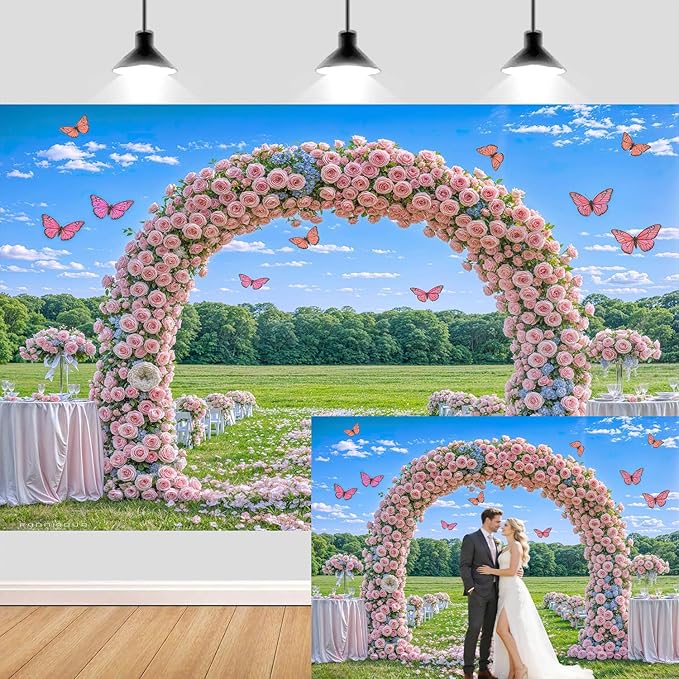 5X3ft Pink Lavender Wedding Backdrop Bridal Shower Rose Flower Photography Background Romantic Floral Garland for Girl Woman Wedding Bridal Party Backdrops Wall Photo Studio Shoot