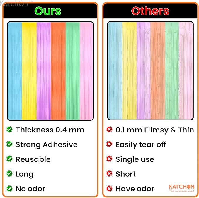 KatchOn, Pastel Multicolor Foil Fringe Curtains – Pack of 2 | Pastel Colourful Photo Backdrop, Rainbow Foil Fringe Backdrop | Easter Decorations for Home | Baby Shower, Birthday Decorations