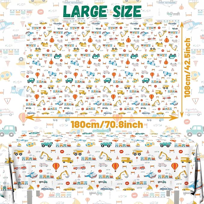 HAKOTI 3Pack Transportation Birthday Tablecloth,Transportation Birthday Party Supplies Rectangular Truck Birthday Plastic Table Covers for Transportation Party Decoration Supplies for Kid Boys