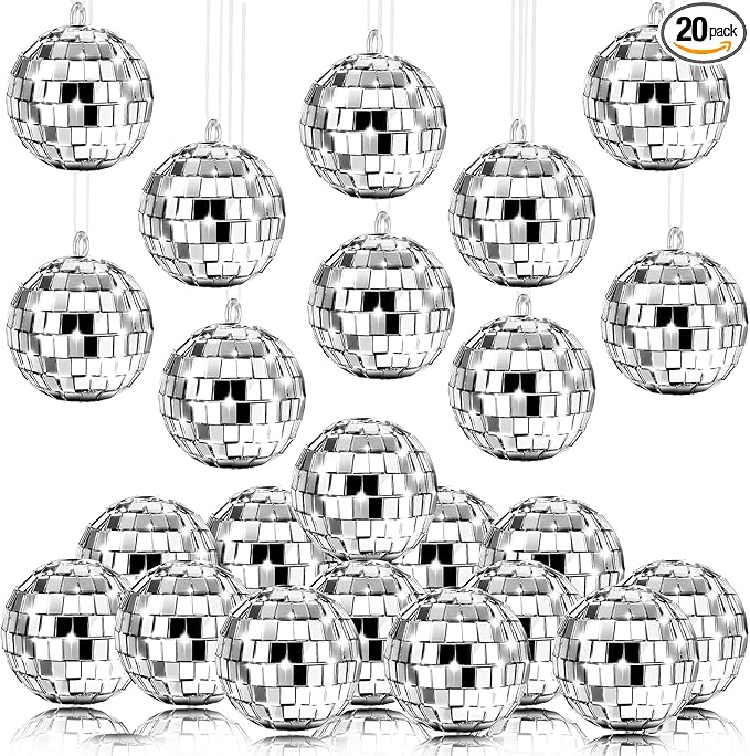 MTLEE 20 Pcs Disco Balls Decorations Assorted Size Party Decor Disco Ball Ornaments Mirror Mini Large Hanging with Rope for Wedding Festival Stage Prop(1.2 Inch)