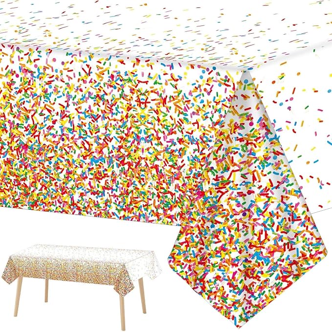 3 Pieces Confetti Sprinkles Birthday Tablecloth for Happy Birthday Decoration Plastic Disposable Rectangle Sprinkles Party Table Covers for Kids Two Sweet Donut Weddings Party Favors, 54 x 108 Inches