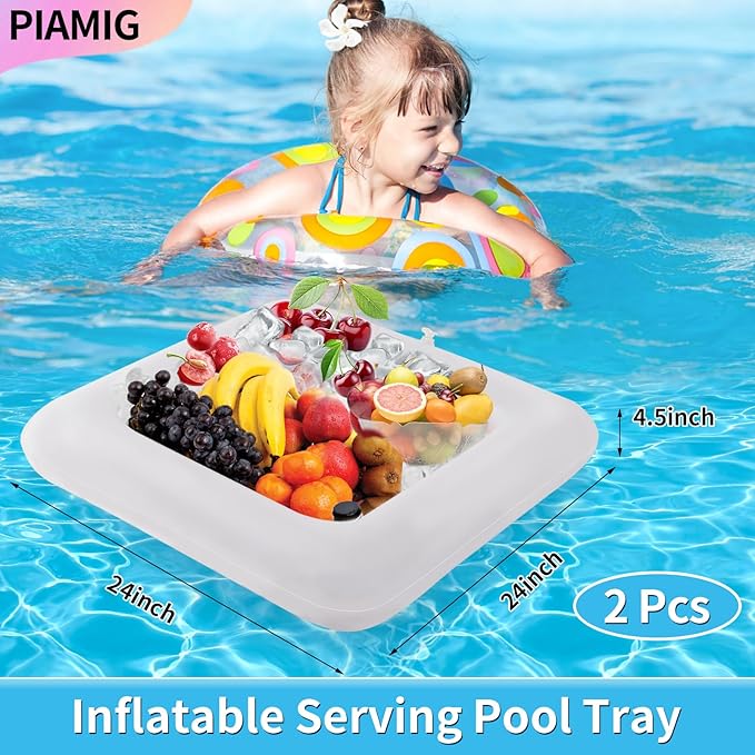 Inflatable Serving Bar, Salad Serving Sets Bar Buffet Food Drinks Inflatable Cooler Table Pool Ice Tray Easy to Blow Up for Party,Graduation,Picnic & Camping 24Inch x 24Inch (White, 2 PCS)